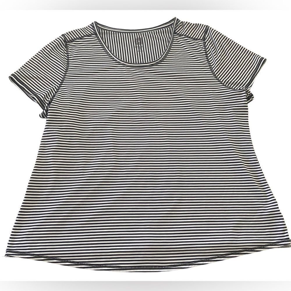 Brisa Black and white striped short sleeve top 1X